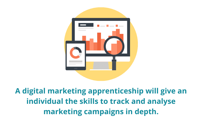 A digital marketing apprenticeship will give an individual the skills to track and analyse marketing campaigns