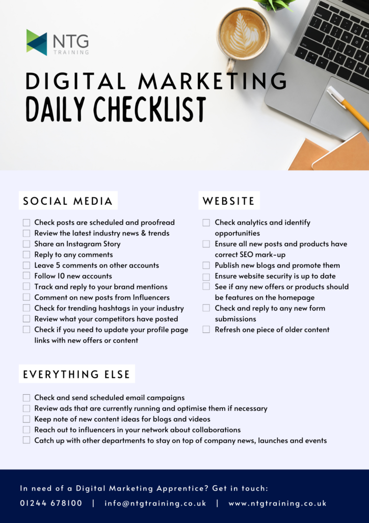 NTG Training Digital Marketing Daily Checklist