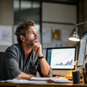 A business professional or HR manager reviewing data