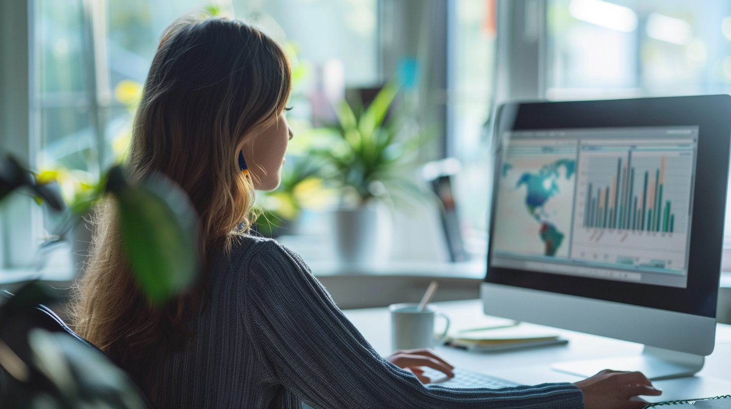 A marketing apprentice presenting confidently to a small team in a bright meeting room, with a campaign displayed on screen behind them
